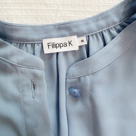 FILIPPA K BABY BLUE COLLARLESS SHEER CHIFFON BUTTON DOWN SHIRT BLOUSE - S - Picture 5 of 8